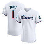 Silnrao M.Marlins #1 Connor Norby Player White  Home Limited Elite Stitched Jerseys