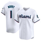 Silnrao M.Marlins #1 Connor Norby Player White  Home Limited Stitched Jerseys