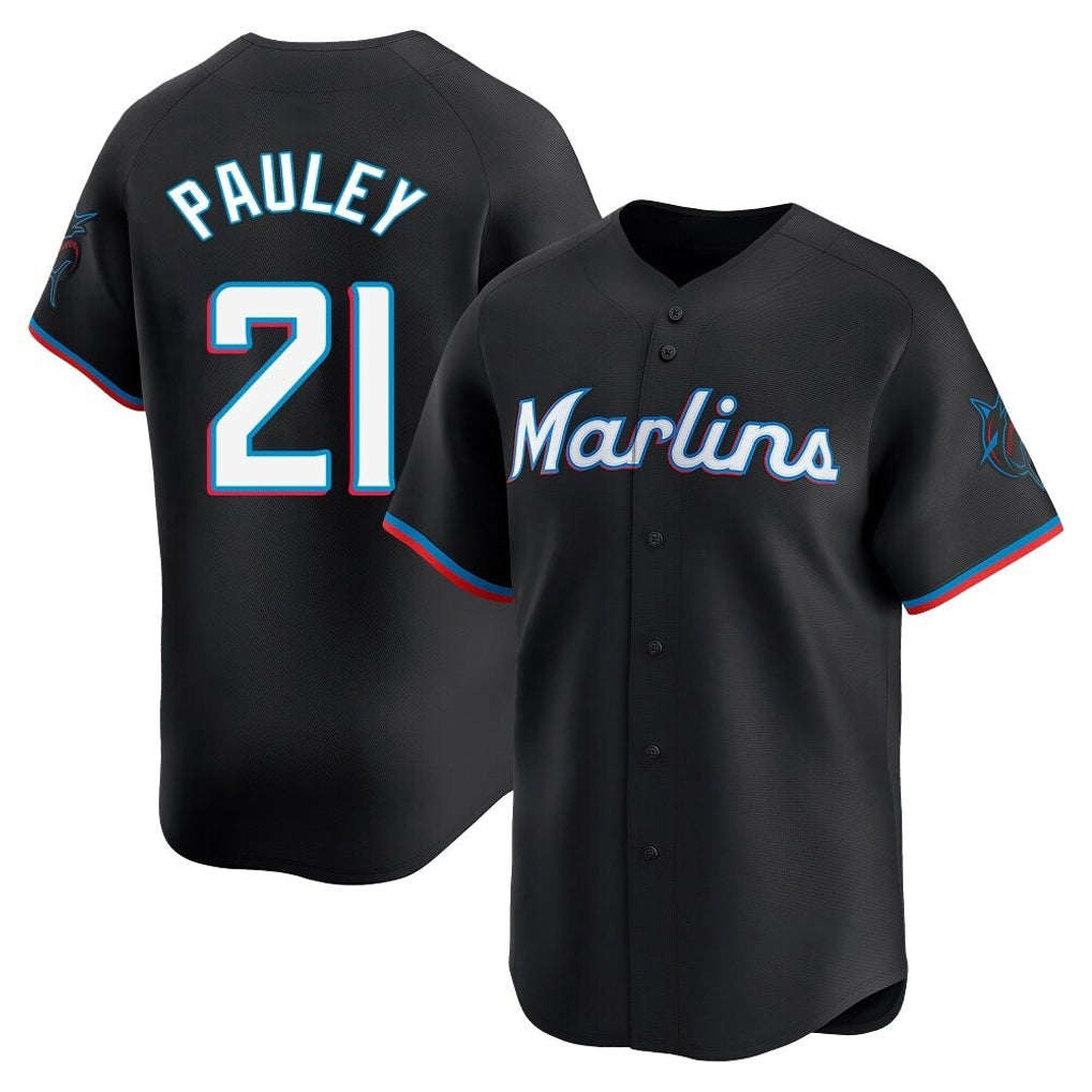 Silnrao M.Marlins #21 Graham Pauley Player Black  Home Limited Stitched Jerseys