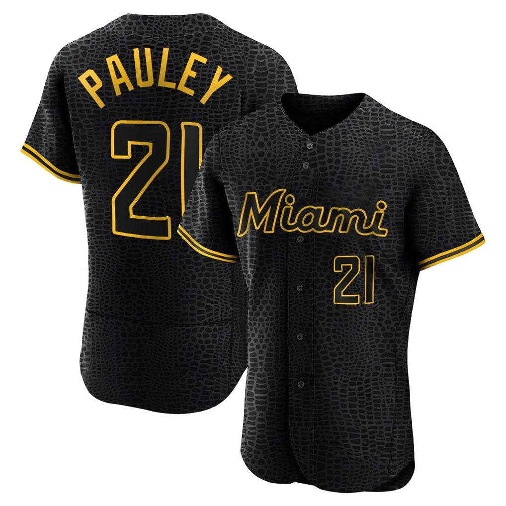 Silnrao M.Marlins #21 Graham Pauley Player Black Snake Skin City Home Limited Elite Stitched Jerseys