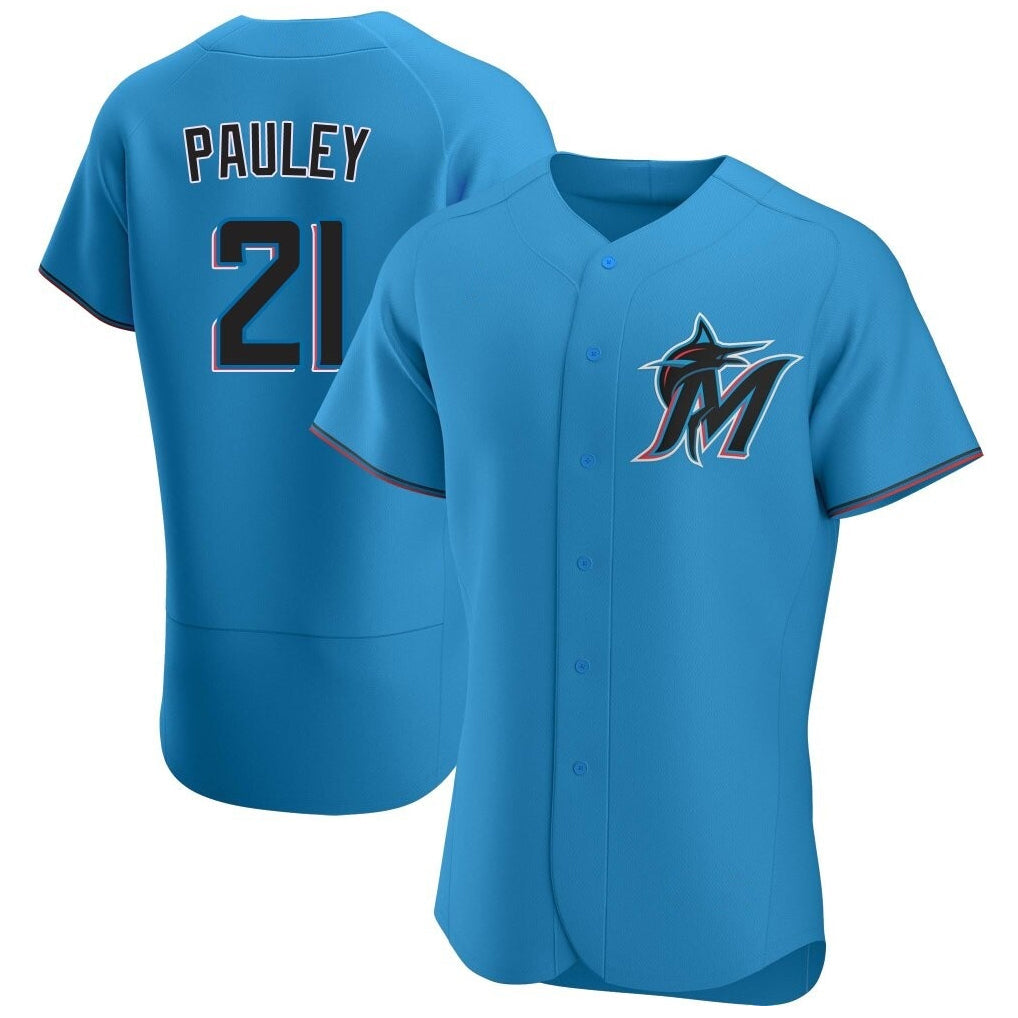 Silnrao M.Marlins #21 Graham Pauley PlayerBlue Home Limited Elite Stitched Jerseys
