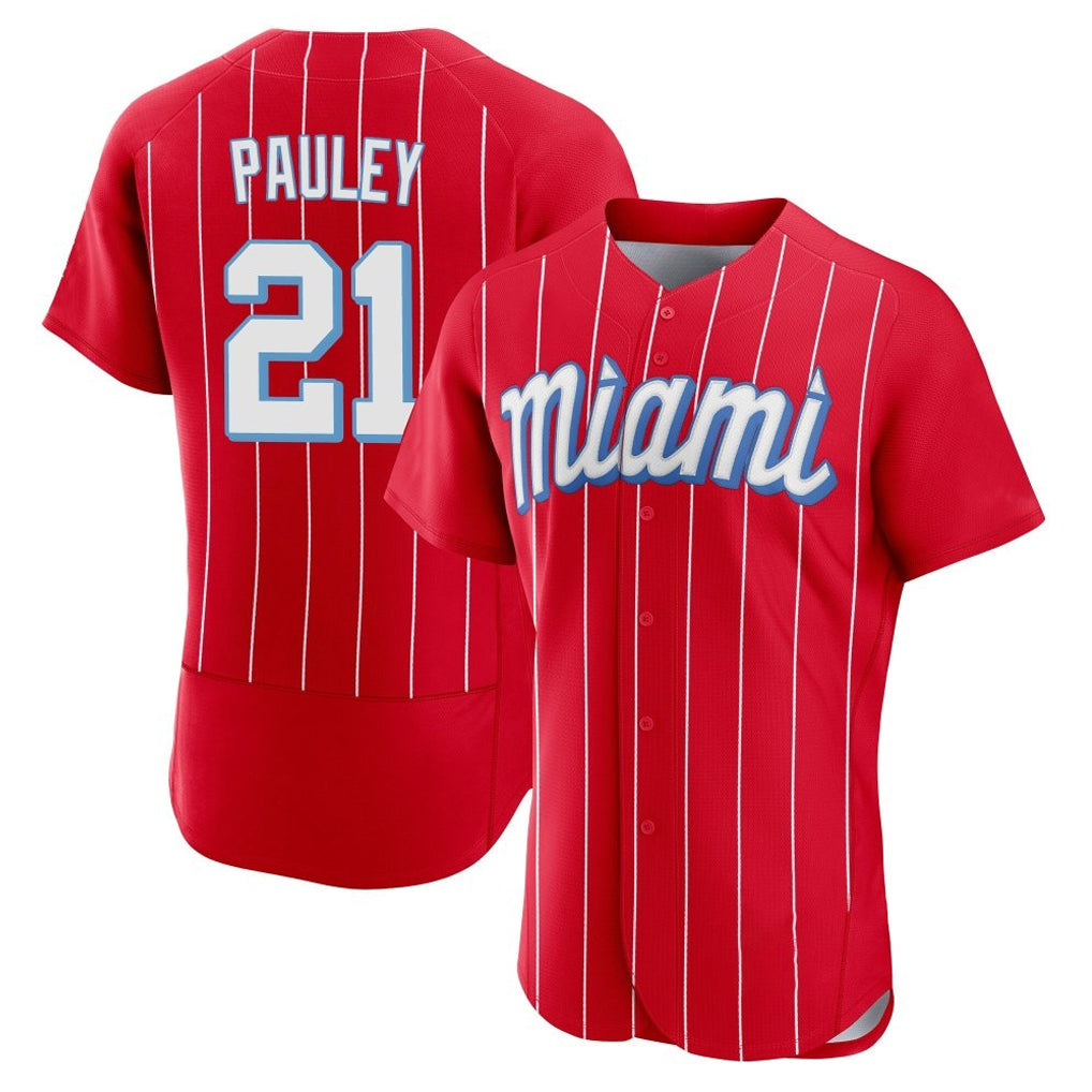 Silnrao M.Marlins #21 Graham Pauley Player Red City Connect Home Limited Elite Stitched Jerseys