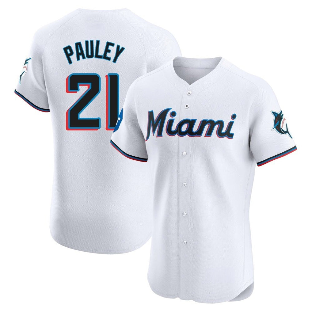 Silnrao M.Marlins #21 Graham Pauley Player White  Home Limited Elite Stitched Jerseys