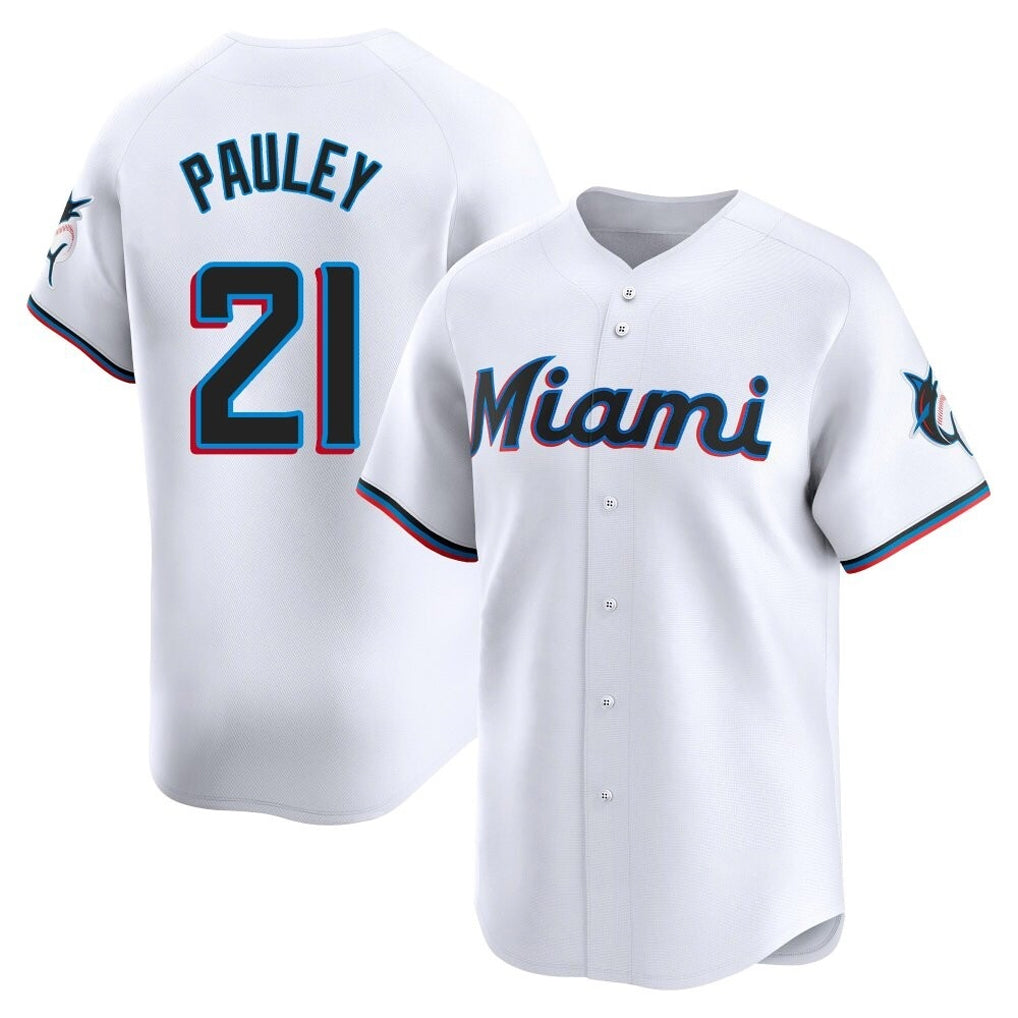 Silnrao M.Marlins #21 Graham Pauley Player White  Home Limited Stitched Jerseys