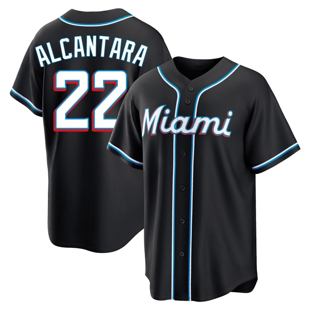 Silnrao M.Marlins #22 Sandy Alcantara Player Black Fashion Out Home Game Stitched Jerseys