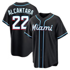 Silnrao M.Marlins #22 Sandy Alcantara Player Black Fashion Out Home Game Stitched Jerseys