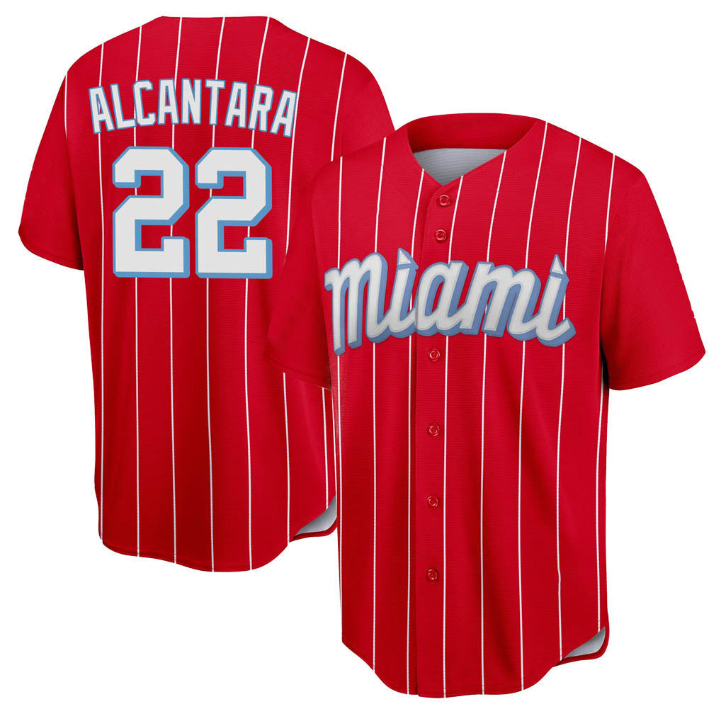 Silnrao M.Marlins #22 Sandy Alcantara Player Red City Connect Home Game Stitched Jerseys