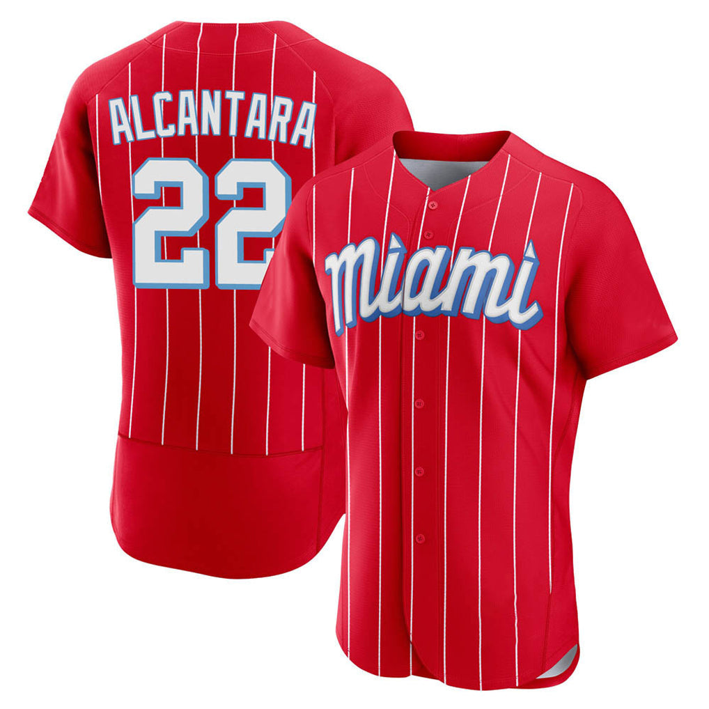 Silnrao M.Marlins #22 Sandy Alcantara Player Red City Connect Home Limited Elite Stitched Jerseys