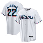 Silnrao M.Marlins #22 Sandy Alcantara Player White  Home Game Stitched Jerseys