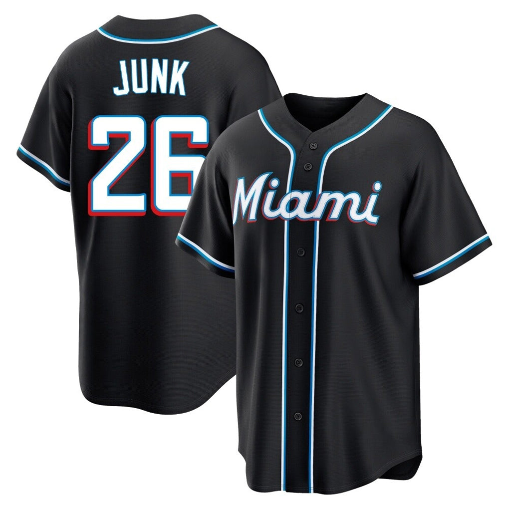 Silnrao M.Marlins #26 Janson Junk Player Black Fashion Out Home Game Stitched Jerseys