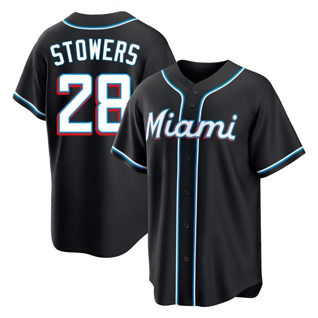 Silnrao M.Marlins #28 Kyle Stowers Player Black Fashion Out Home Game Stitched Jerseys