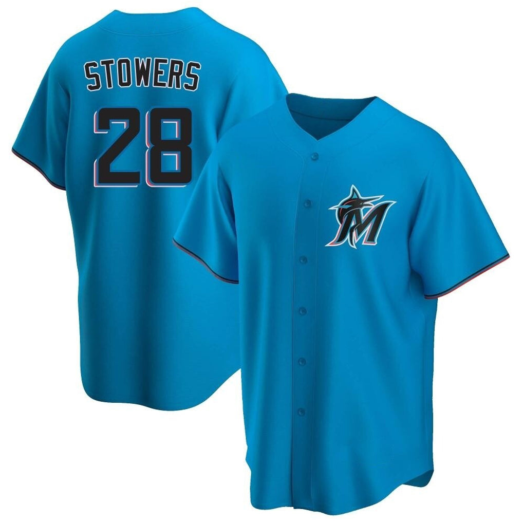 Silnrao M.Marlins #28 Kyle Stowers Player Blue Home Game Stitched Jerseys