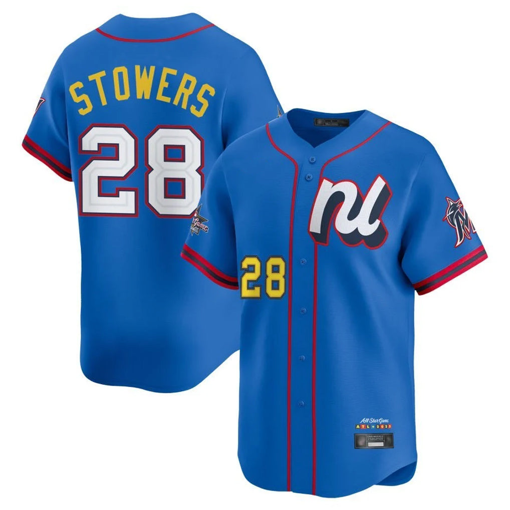 Silnrao M.Marlins #28 Kyle Stowers Player Blue National League All-Star Game Limited Stitched Jerseys
