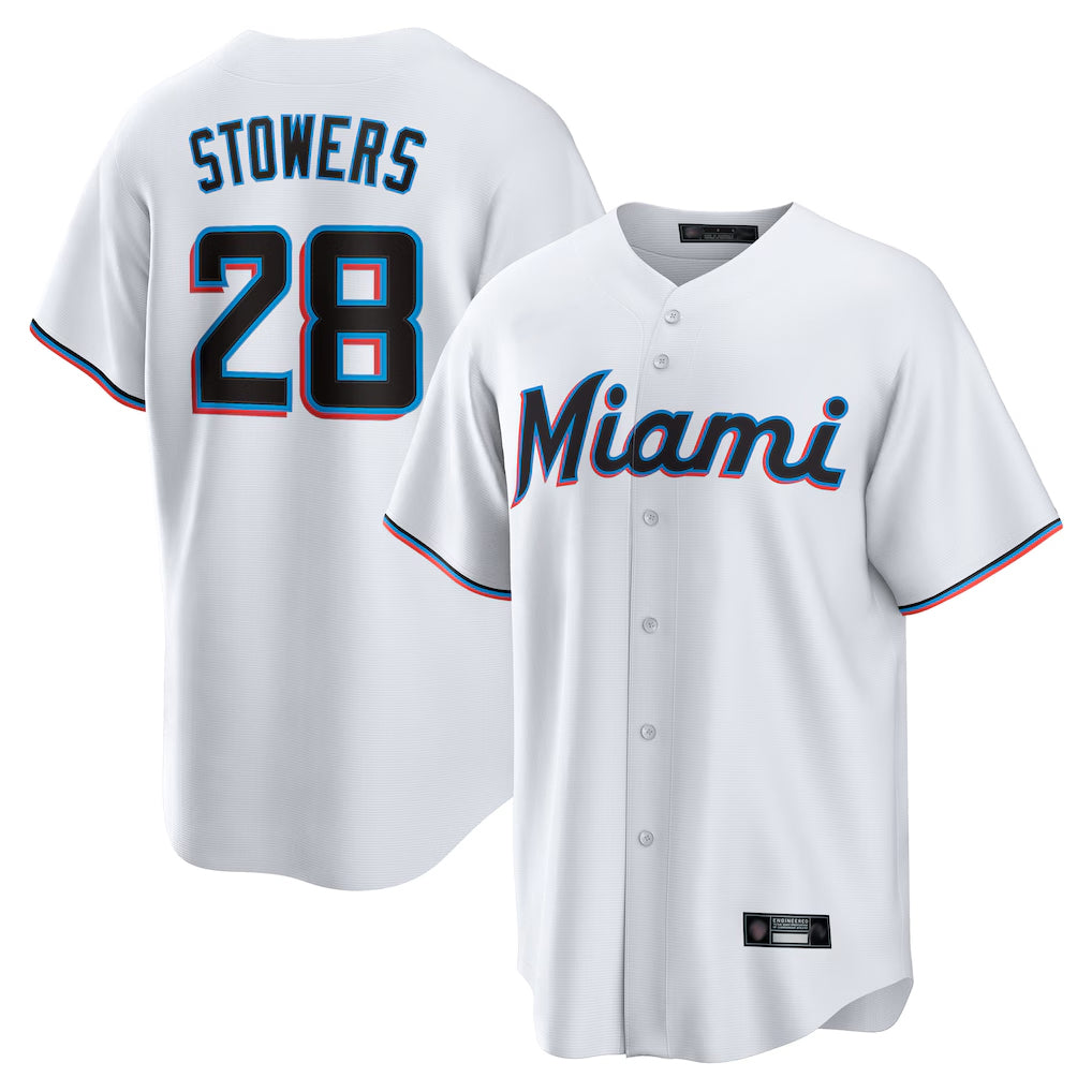 Silnrao M.Marlins #28 Kyle Stowers Player White  Home Game Stitched Jerseys
