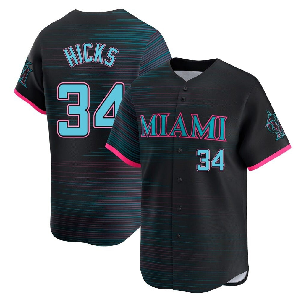 Silnrao M.Marlins #34 Liam Hicks Player Black City Connect Home Limited Stitched Jerseys