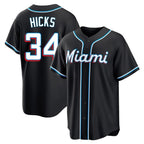 Silnrao M.Marlins #34 Liam Hicks Player Black Fashion Out Home Game Stitched Jerseys