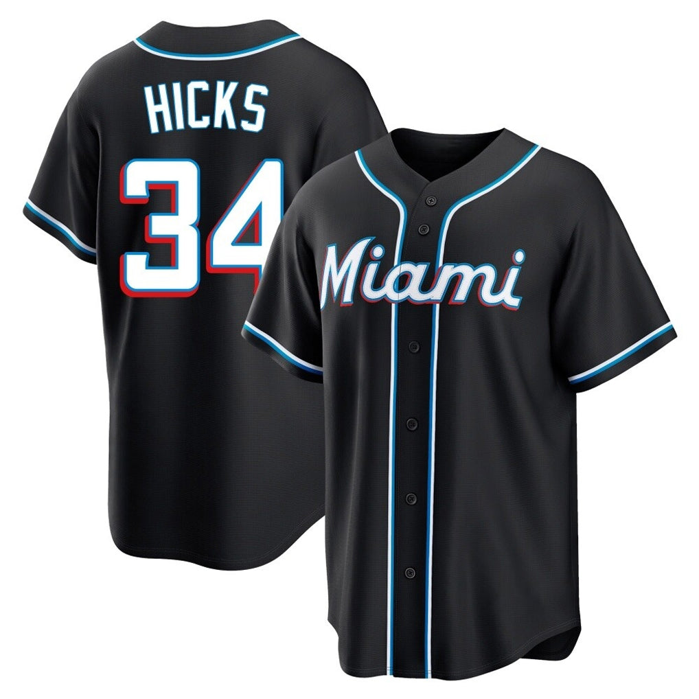 Silnrao M.Marlins #34 Liam Hicks Player Black Fashion Out Home Game Stitched Jerseys