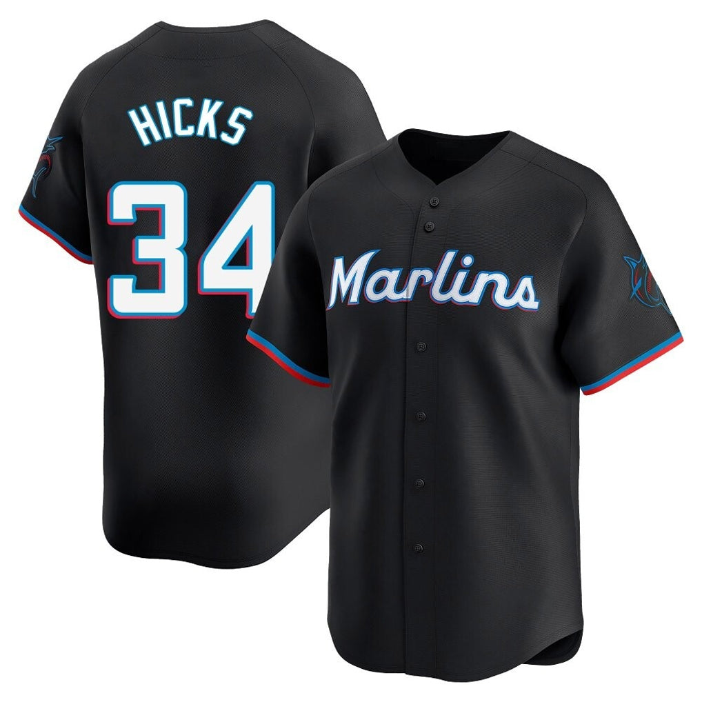 Silnrao M.Marlins #34 Liam Hicks Player Black Home Limited Stitched Jerseys