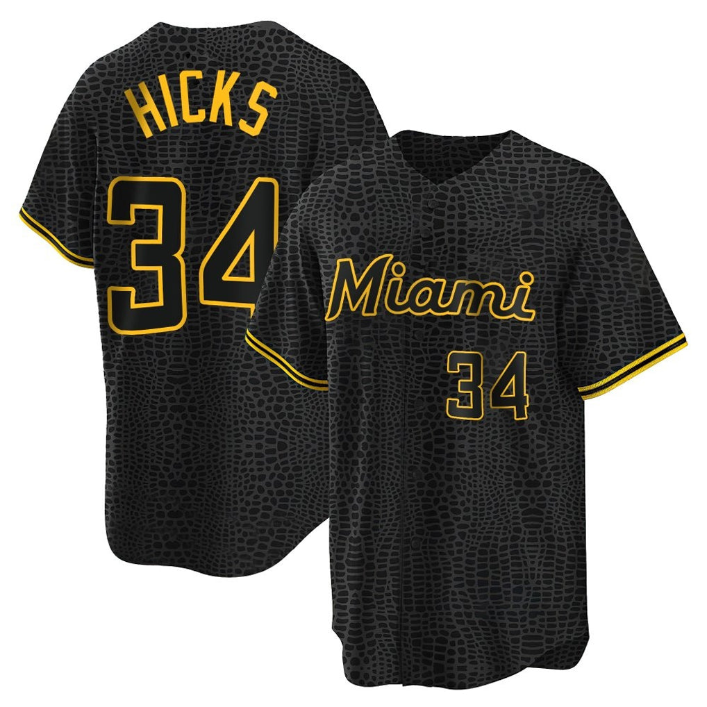 Silnrao M.Marlins #34 Liam Hicks Player Black Snake Skin City Home Game Stitched Jerseys