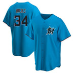 Silnrao M.Marlins #34 Liam Hicks Player Blue Home Game Stitched Jerseys