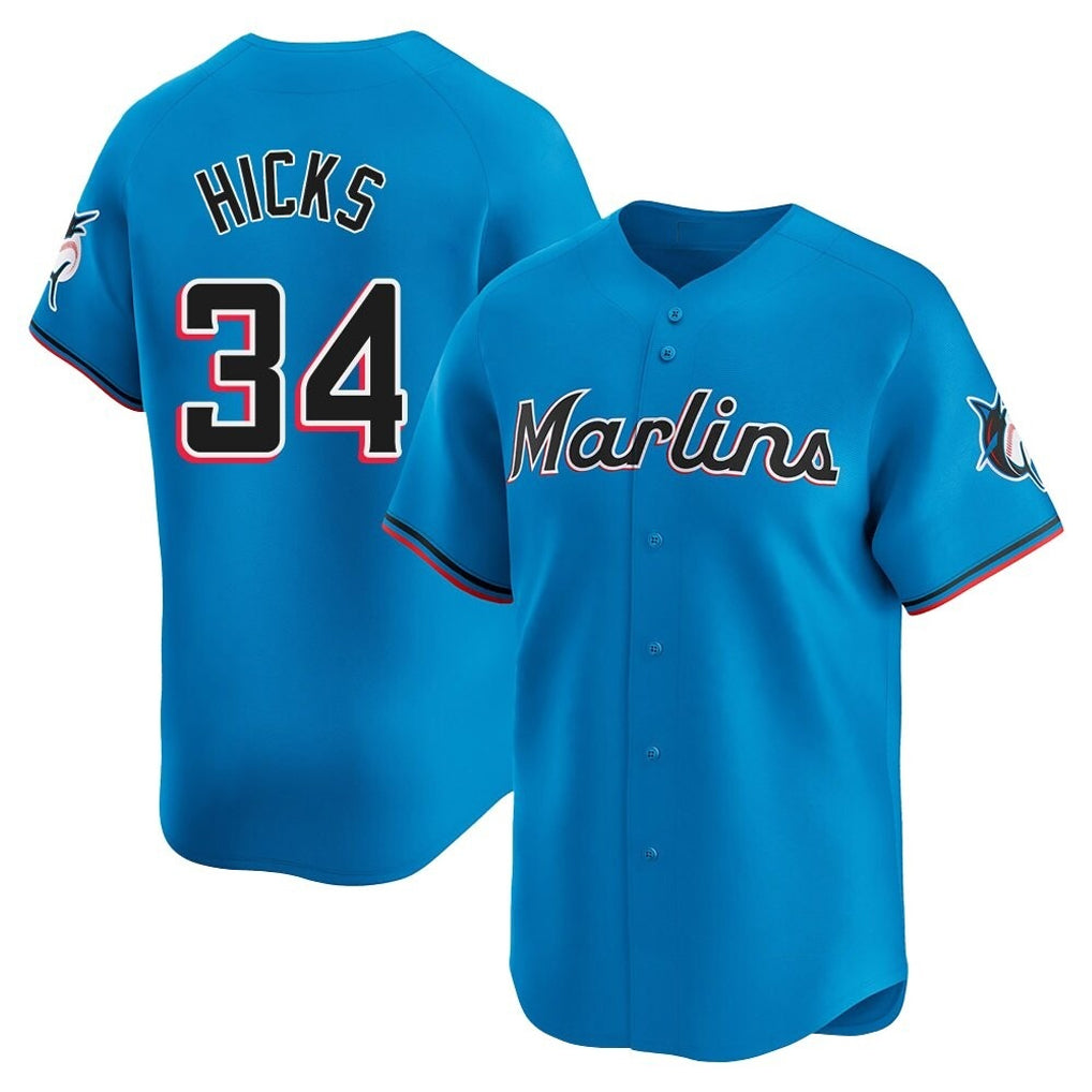 Silnrao M.Marlins #34 Liam Hicks Player Blue Home Limited Stitched Jerseys