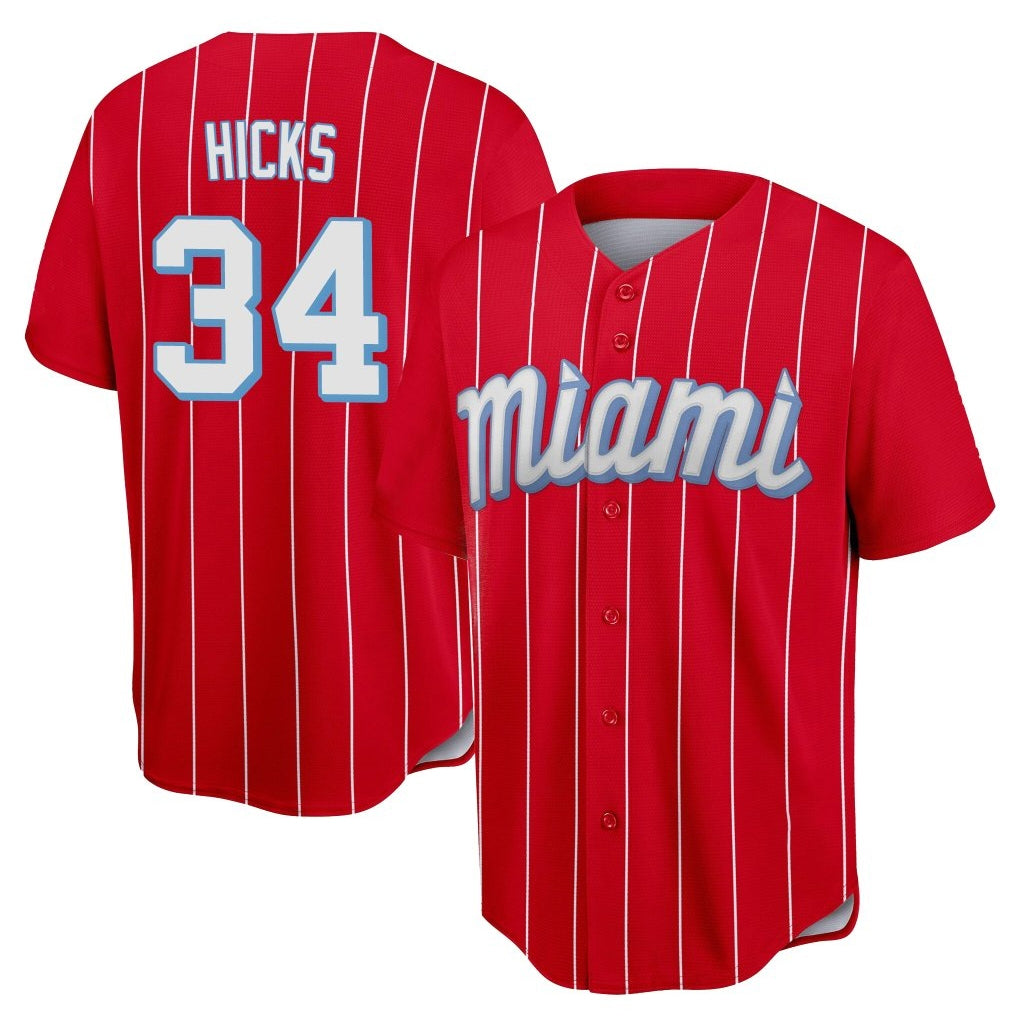 Silnrao M.Marlins #34 Liam Hicks Player Red City Connect Home Game Stitched Jerseys