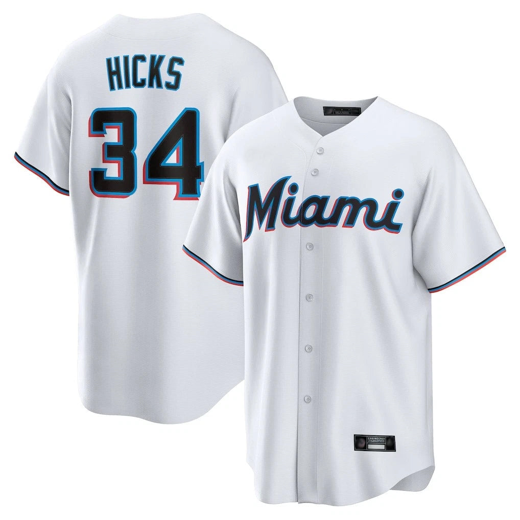 Silnrao M.Marlins #34 Liam Hicks Player White  Home Game Stitched Jerseys