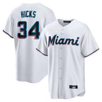 Silnrao M.Marlins #34 Liam Hicks Player White  Home Game Stitched Jerseys