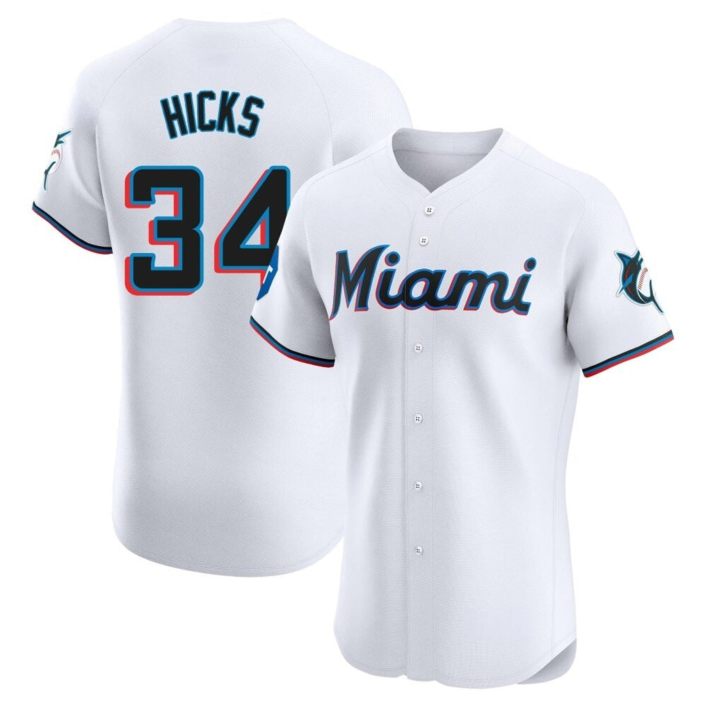 Silnrao M.Marlins #34 Liam Hicks Player White  Home Limited Elite Stitched Jerseys