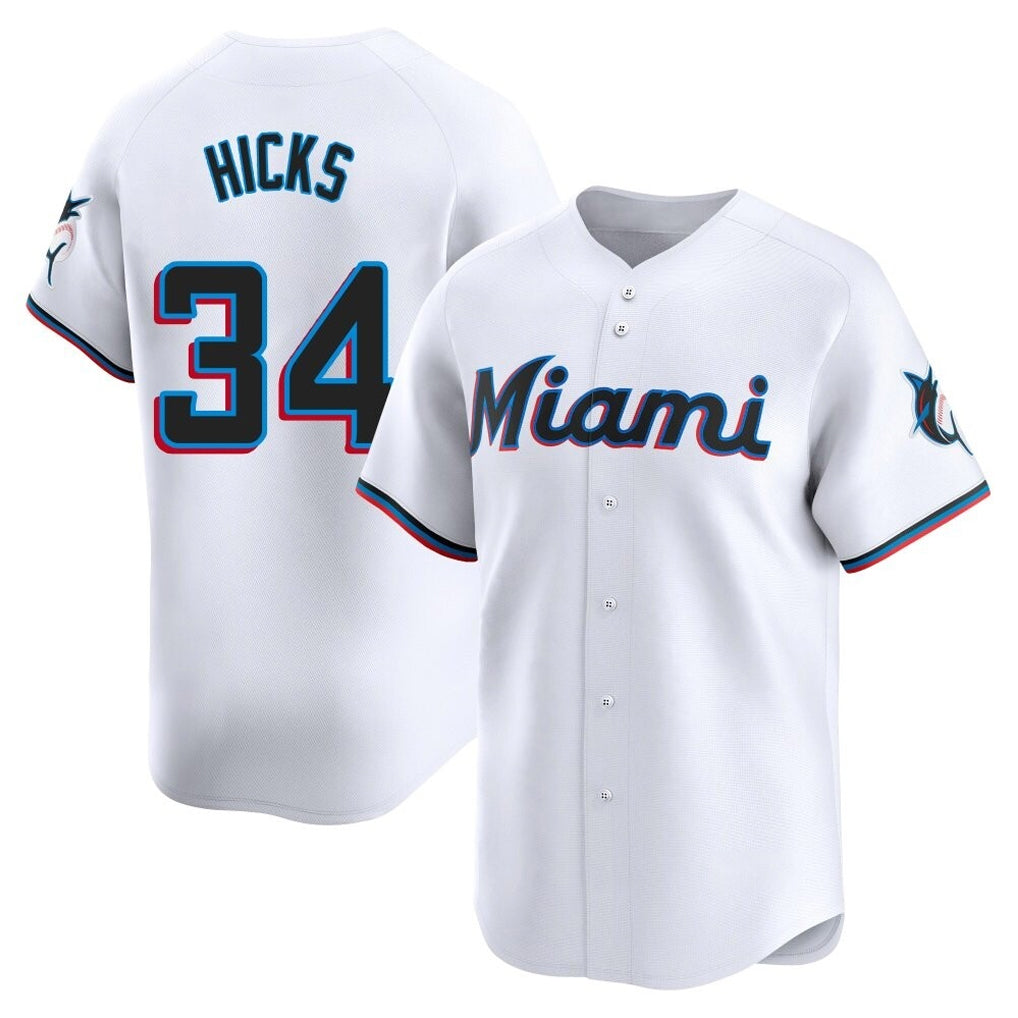 Silnrao M.Marlins #34 Liam Hicks Player White  Home Limited Stitched Jerseys