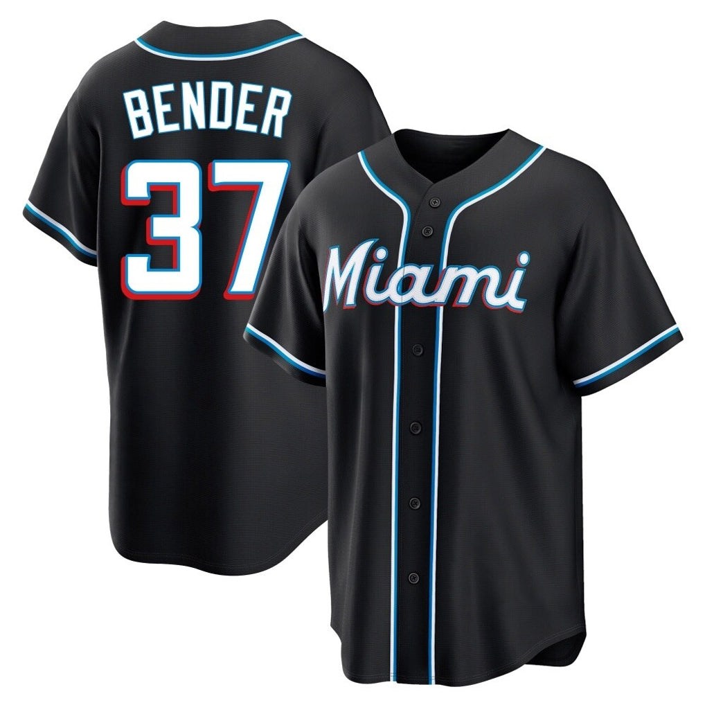 Silnrao M.Marlins #37 Anthony Bender Player Black Fashion Out Home Game Stitched Jerseys