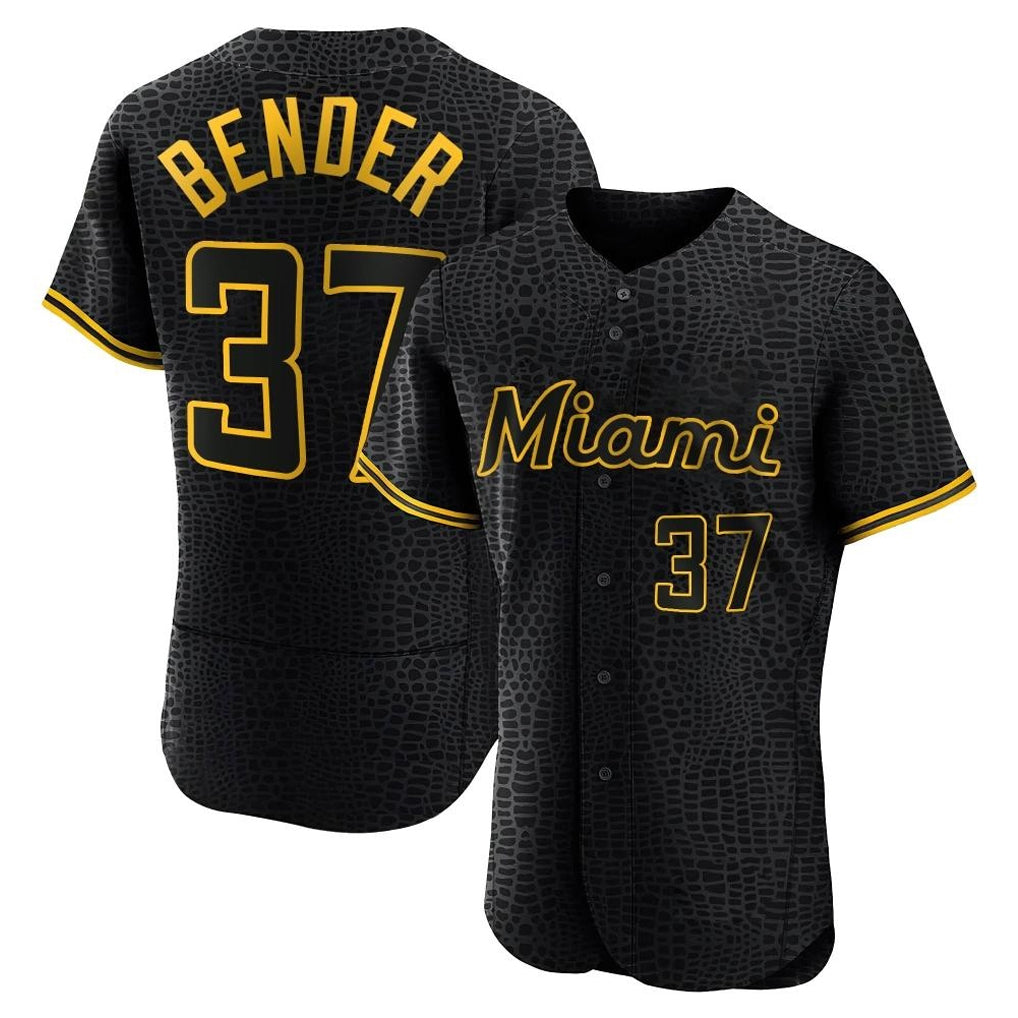 Silnrao M.Marlins #37 Anthony Bender Player Black Snake Skin City Home Limited Elite Stitched Jerseys
