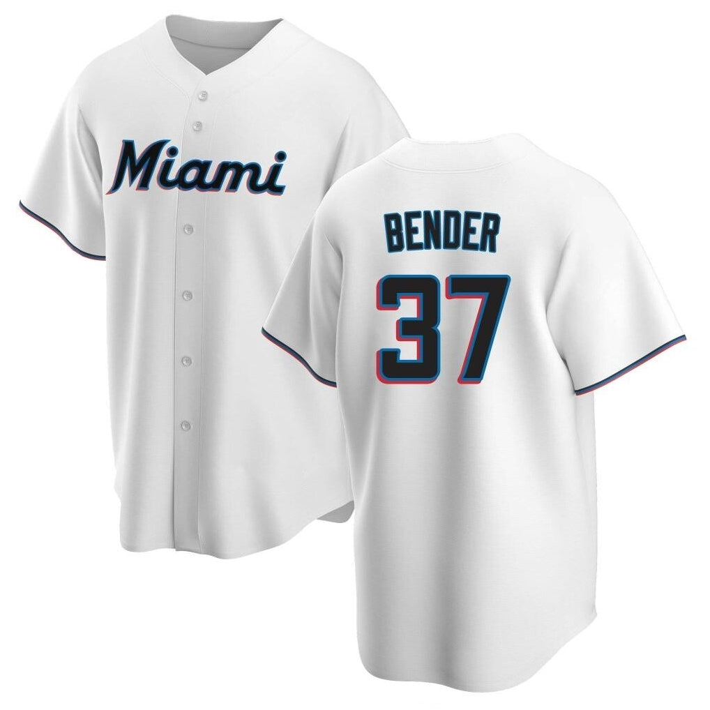 Silnrao M.Marlins #37 Anthony Bender Player White  Home Game Stitched Jerseys
