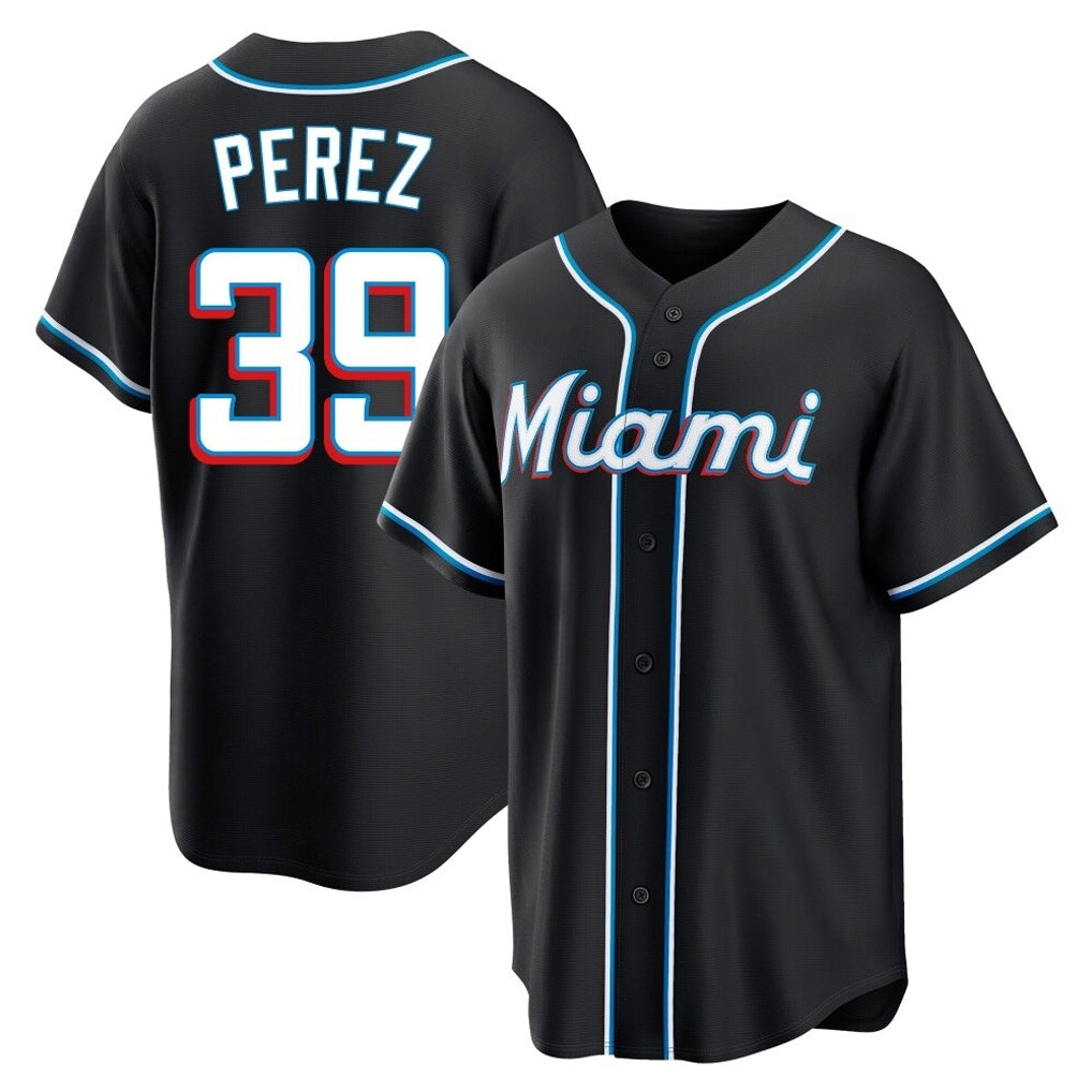 Silnrao M.Marlins #39 Eury Perez Player Black Fashion Out Home Game Stitched Jerseys