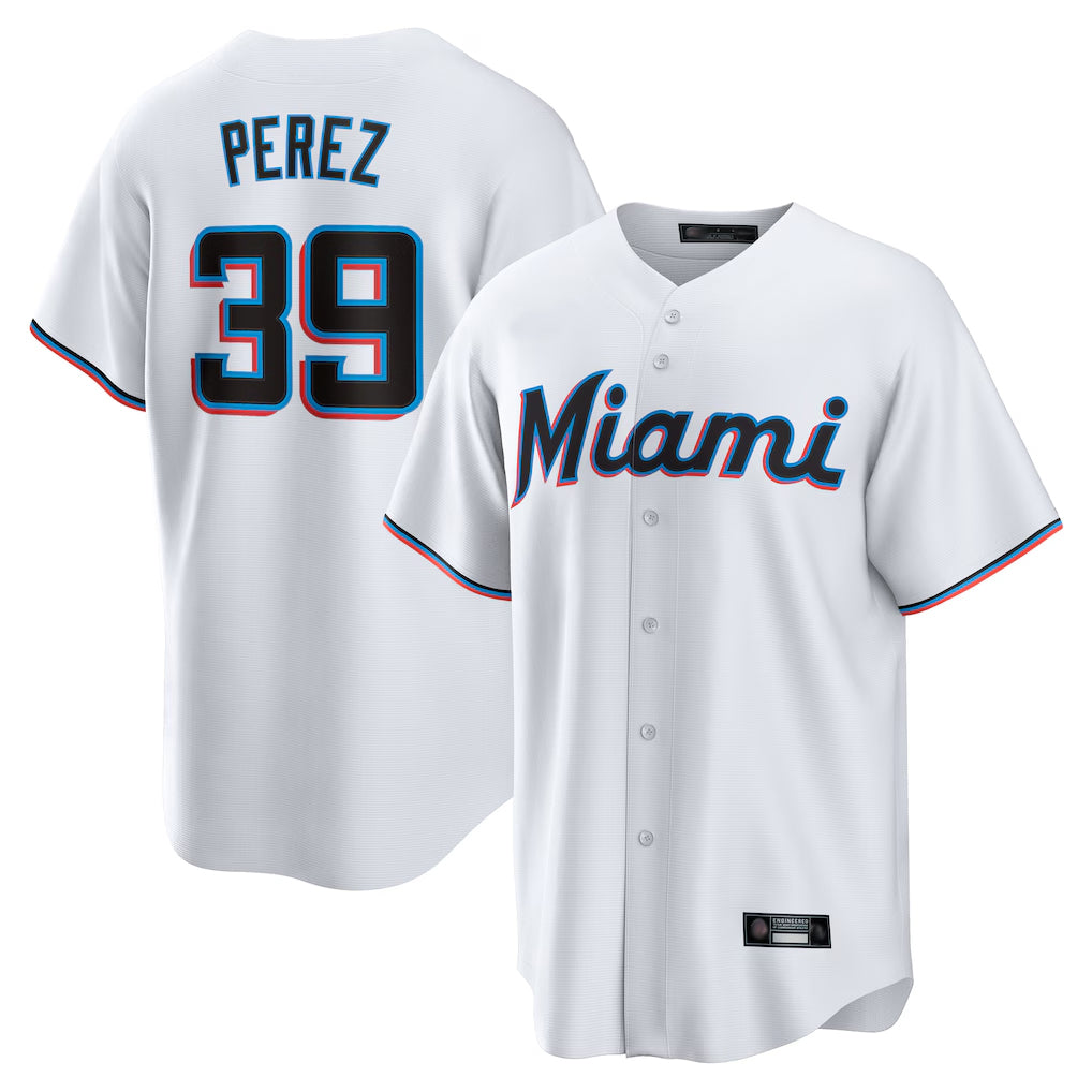 Silnrao M.Marlins #39 Eury Perez Player White  Home Game Stitched Jerseys