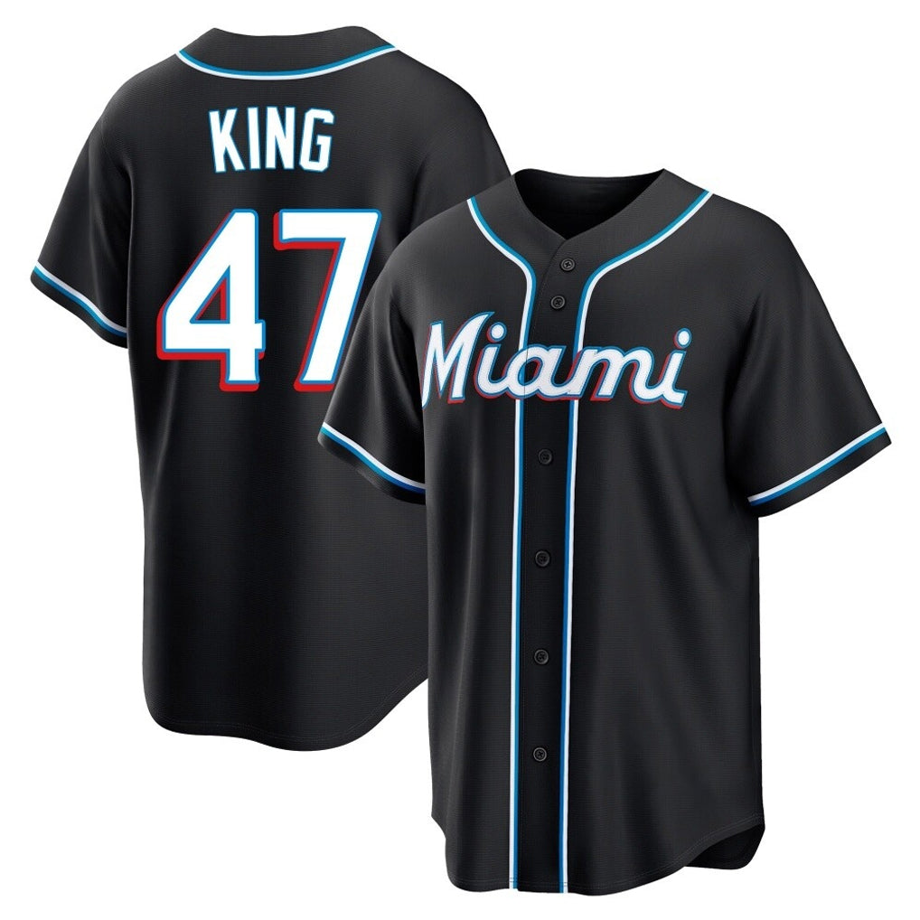 Silnrao M.Marlins #47 John King Player Black Fashion Out Home Game Stitched Jerseys