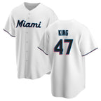 Silnrao M.Marlins #47 John King Player White  Home Game Stitched Jerseys