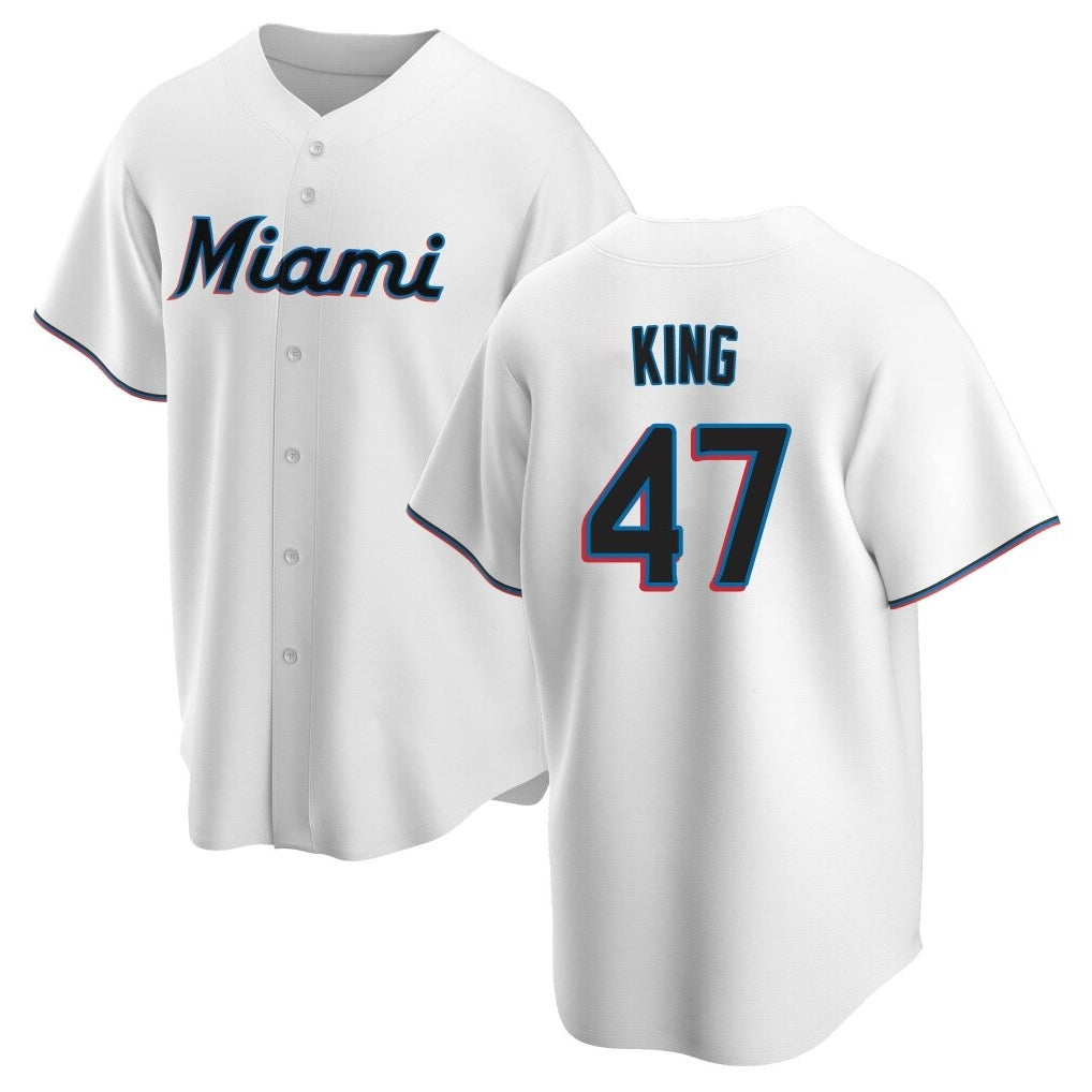Silnrao M.Marlins #47 John King Player White  Home Game Stitched Jerseys