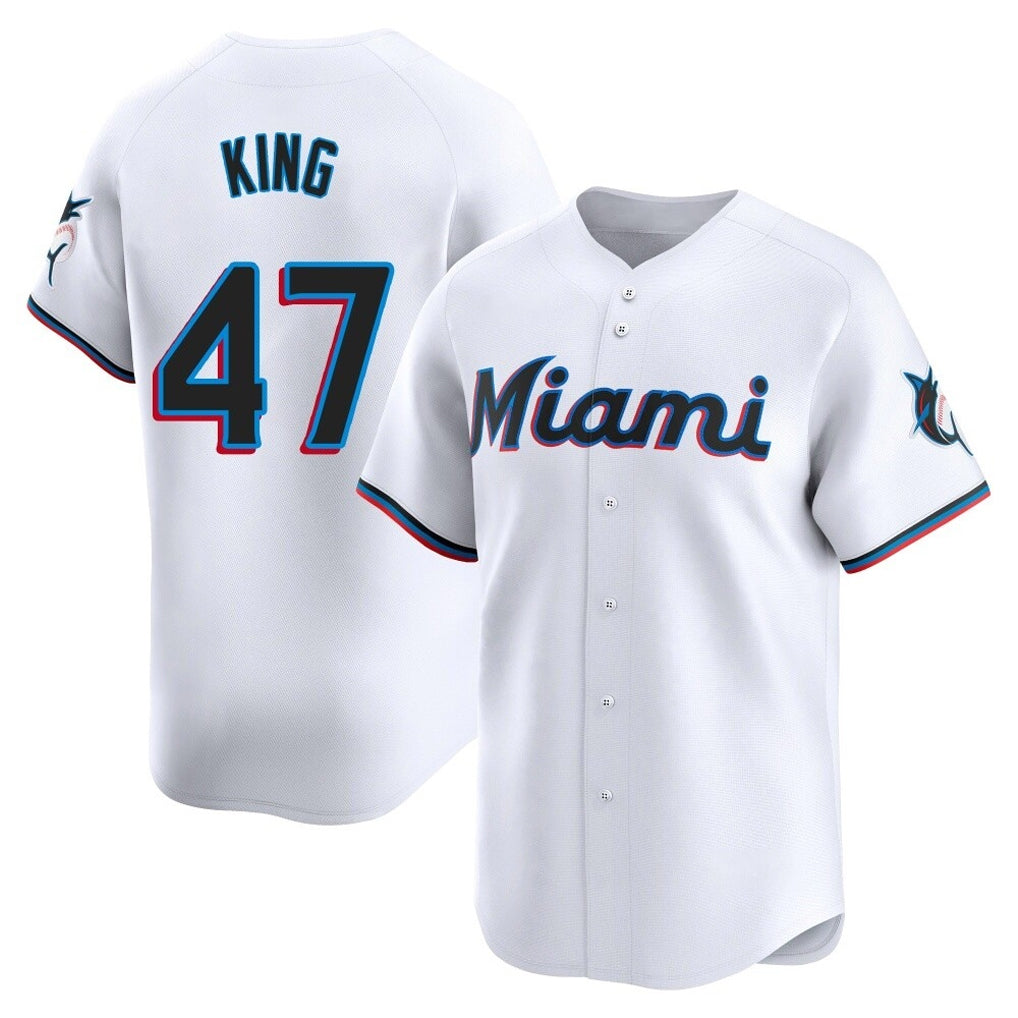 Silnrao M.Marlins #47 John King Player White  Home Limited Stitched Jerseys