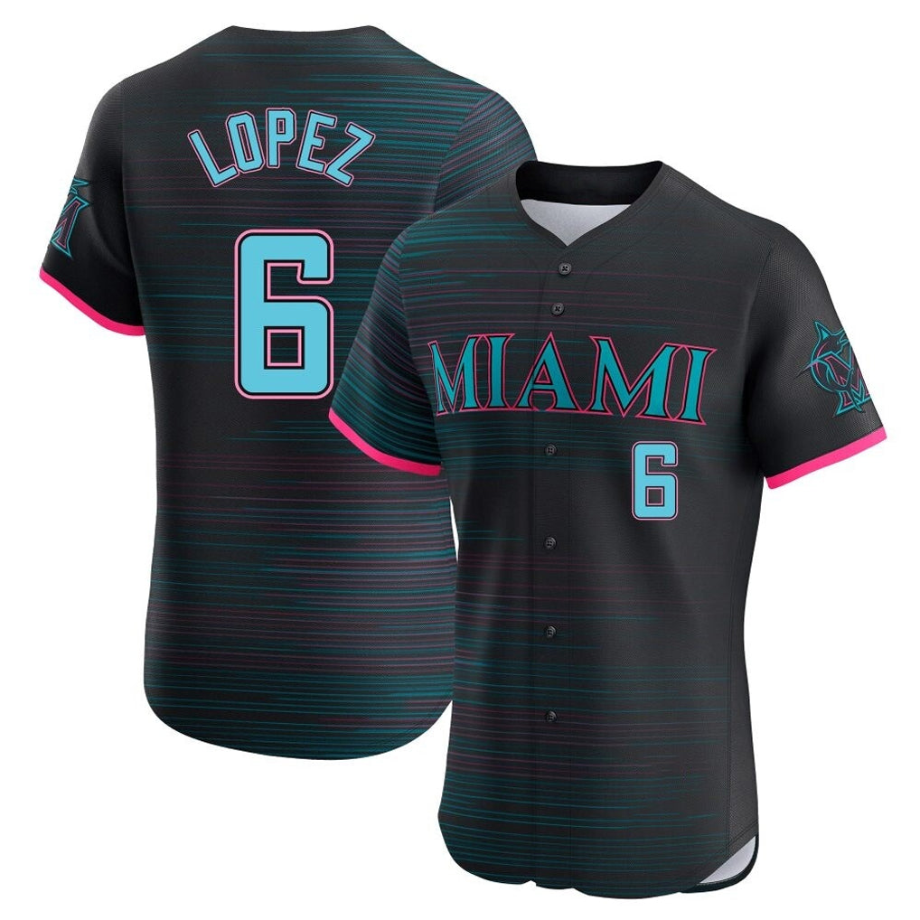 Silnrao M.Marlins #6 Otto Lopez Player Black City Connect Home Limited Elite Stitched Jerseys