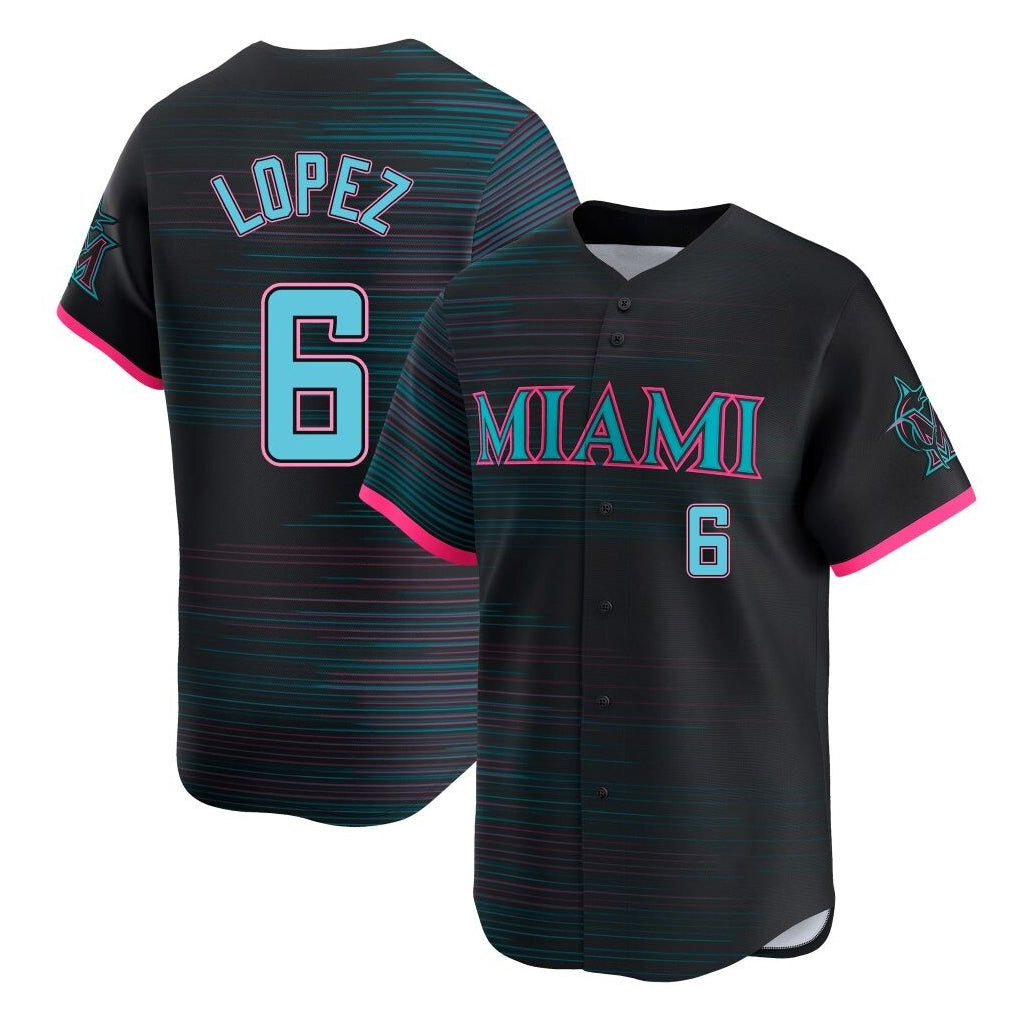 Silnrao M.Marlins #6 Otto Lopez Player Black City Connect Home Limited Stitched Jerseys