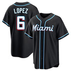 Silnrao M.Marlins #6 Otto Lopez Player Black Fashion Out Home Game Stitched Jerseys