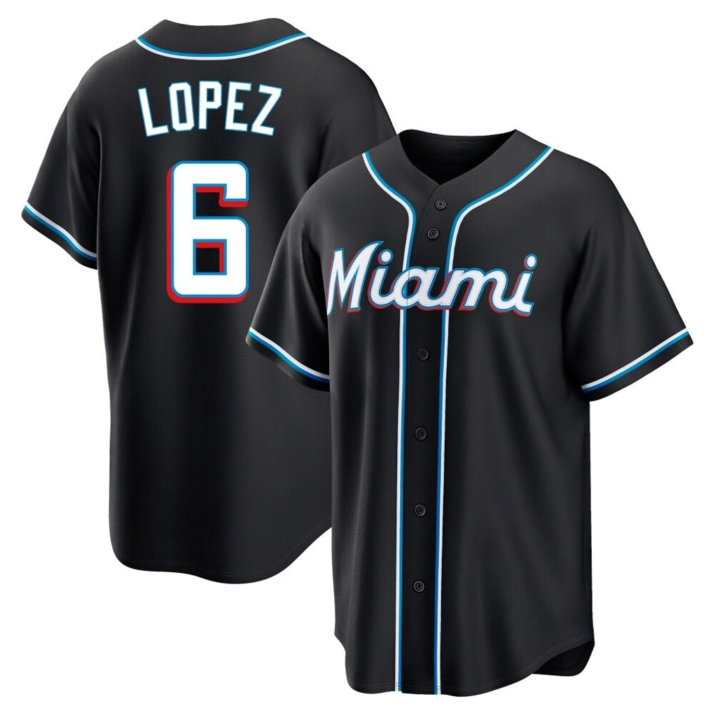 Silnrao M.Marlins #6 Otto Lopez Player Black Fashion Out Home Game Stitched Jerseys