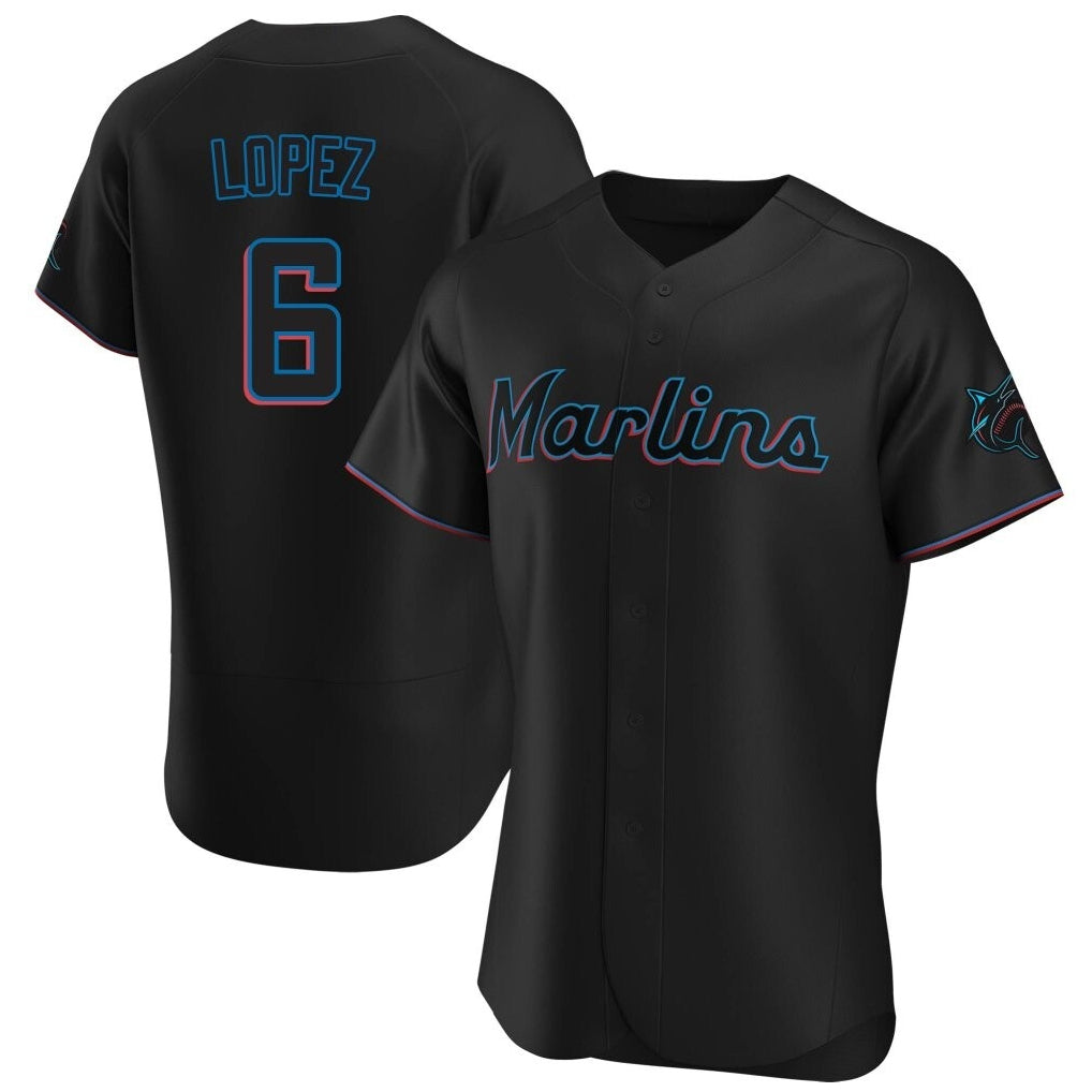 Silnrao M.Marlins #6 Otto Lopez Player Black Home Limited Elite Stitched Jerseys
