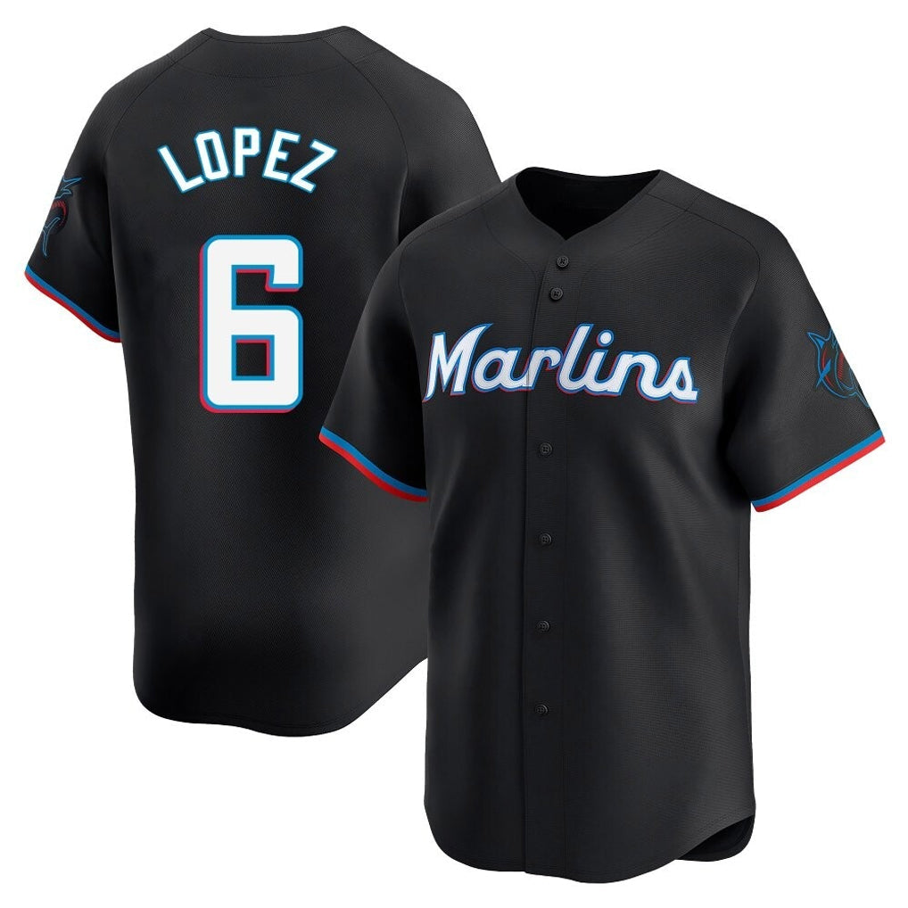 Silnrao M.Marlins #6 Otto Lopez Player Black  Home Limited Stitched Jerseys