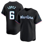 Silnrao M.Marlins #6 Otto Lopez Player Black  Home Limited Stitched Jerseys