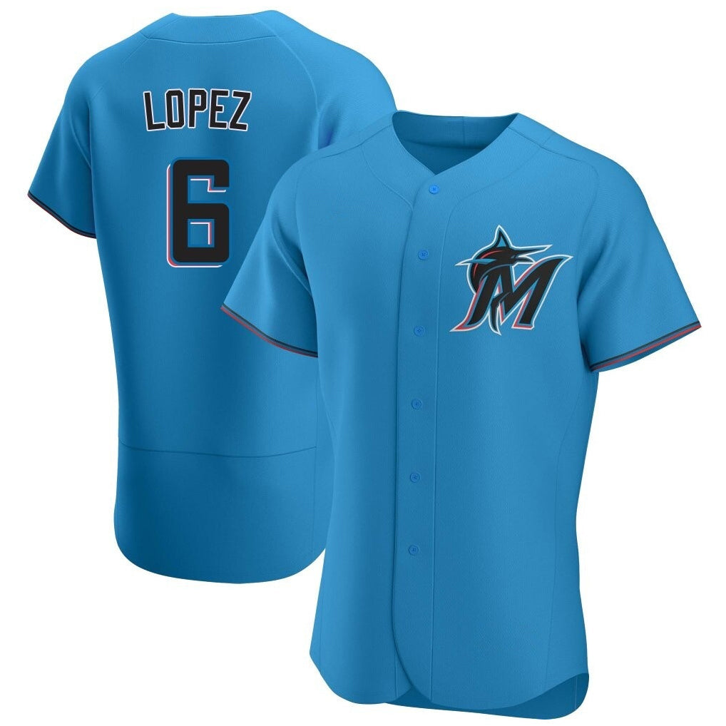 Silnrao M.Marlins #6 Otto Lopez Player Blue Home Limited Elite Stitched Jerseys