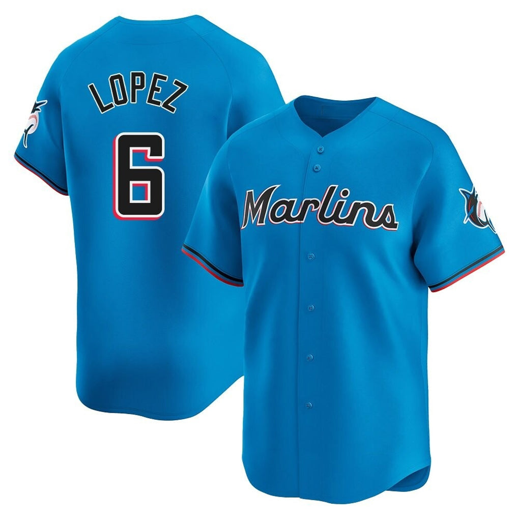 Silnrao M.Marlins #6 Otto Lopez Player Blue Home Limited Stitched Jerseys