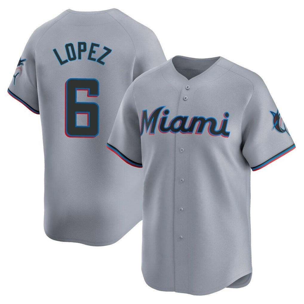 Silnrao M.Marlins #6 Otto Lopez Player Gray Home Limited Stitched Jerseys