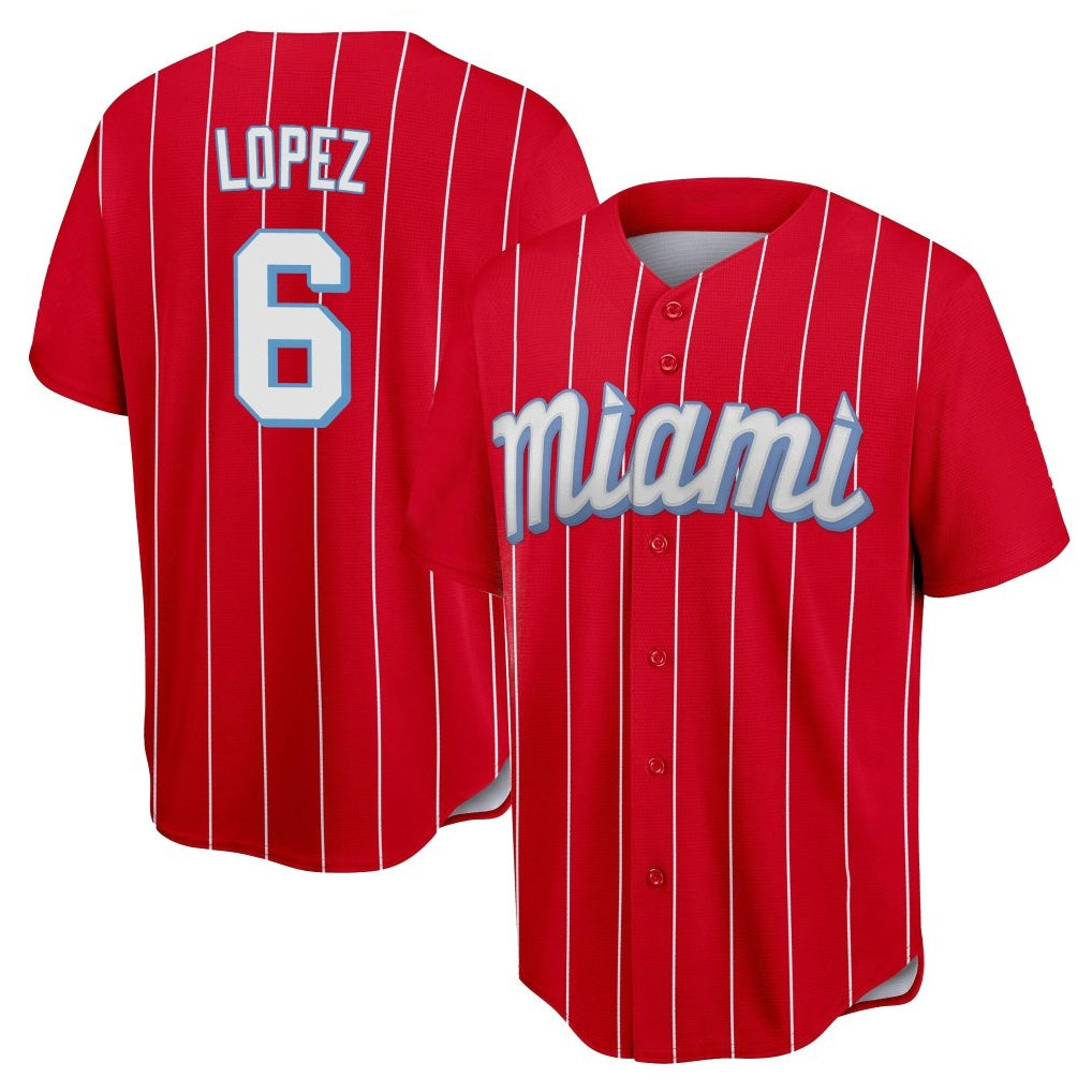 Silnrao M.Marlins #6 Otto Lopez Player Red City Connect Home Game Stitched Jerseys
